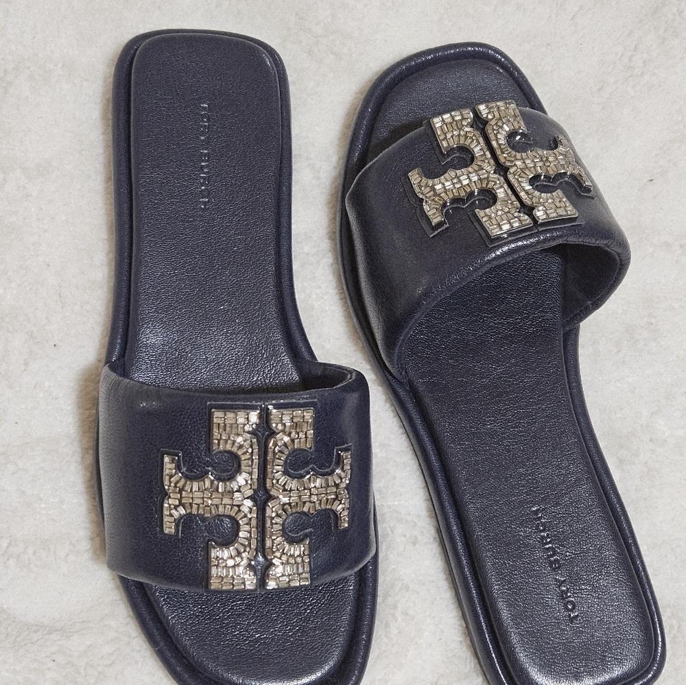 Tory Burch Dark Blue Sandals with Silver Details - Picture 4 of 8